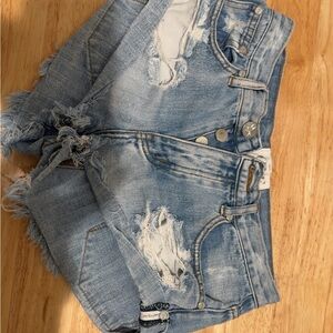 One Teaspoon Light Blue Distressed Jean Shorts